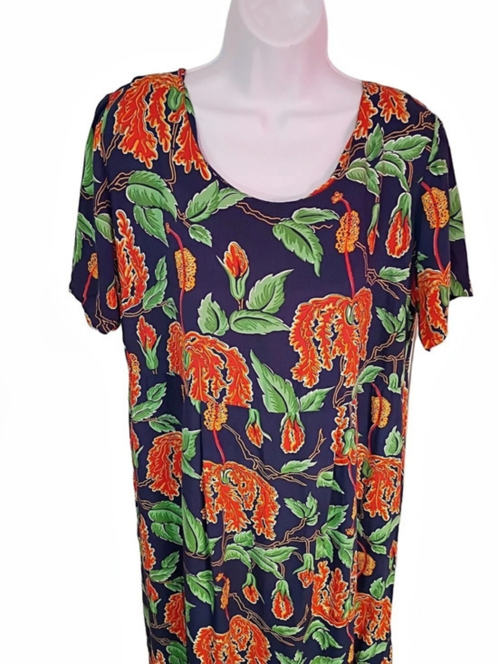 Vintage Reyn Spooner Floral Midi Dress in Blue & Orange Size Medium - Picture 4 of 8
